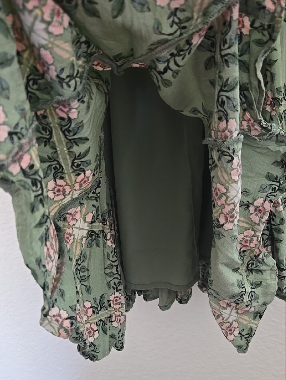 LOFT Sage Green Floral Long-Sleeve Wrap Lined Dress Cottagecore Rodeo Festival - Picture 7 of 9